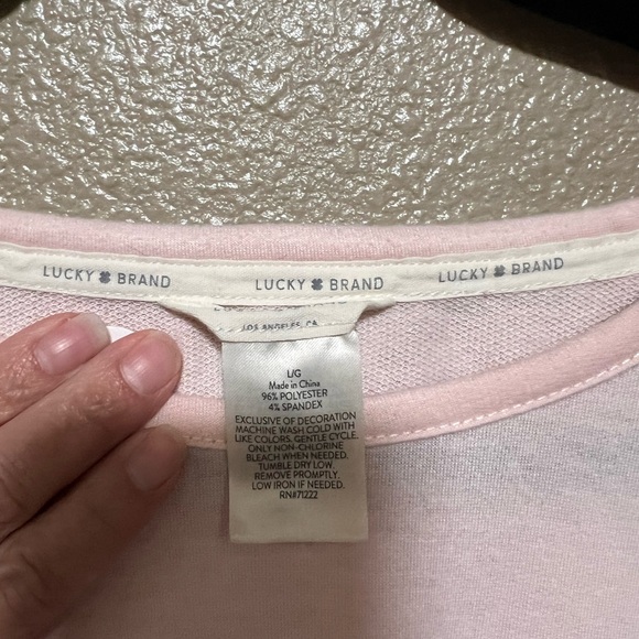 Lucky Brand Blush Pink Cuffed Short Sleeve T-Shirt Top Soft Casual Comfy Knit - Picture 3 of 4